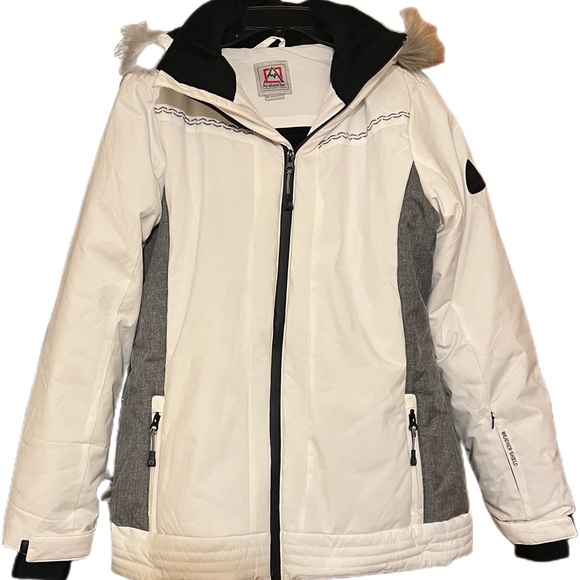Womens White Avalanche Puffer Ski/snow Jacket With Removable Fur Hood Sz Med - Picture 1 of 15
